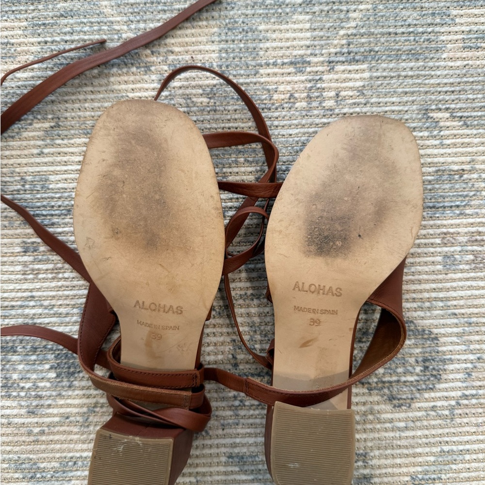 ALOHAS Brown Block Lace Up Open Toed Heel Sandals - Picture 6 of 6